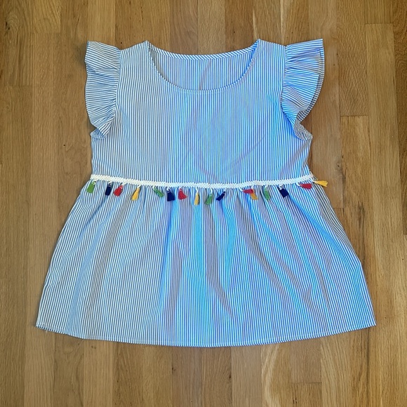 Blue and White Striped Multi Color Tassel Top Size Small - Picture 13 of 13